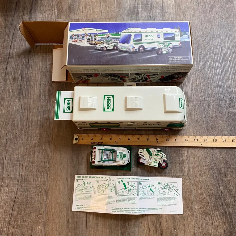 1998 Hess Recreation Van with Dune Buggy and Motorcycle Vintage Toy Set with Box